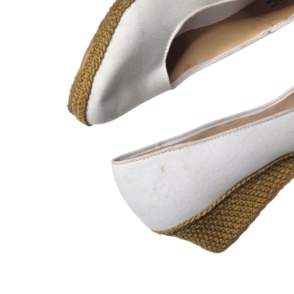 Vintage Beacon 1970s White Fabric Wedges Size 10 - Picture 4 of 6